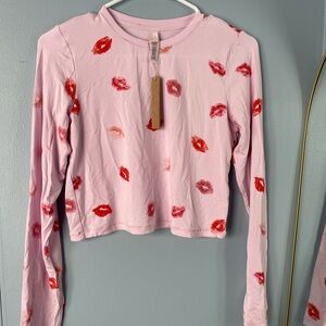 SKIMS Pink Top with Red Lip Print